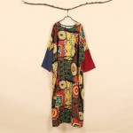 2016 Spring Women Dress Batwing Sleeve Maxi Dress O-neck Abstract Printing Cotton Linen Ethnic Robe Vestidos Long Dress Elbise