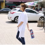 2016 Spring and Summer Women's Plus Size Loose Long design Asymmetrical female Cotton T-shirt Short-sleeve T-shirts for women