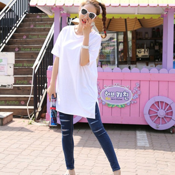 2016 Spring and Summer Women's Plus Size Loose Long design Asymmetrical female Cotton T-shirt Short-sleeve T-shirts for women