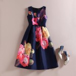 2016 Summer Celebrity Inspired Women Elegant Vintage Retro Flower Floral Print Vest Dresses Sleeveless O-Neck Vestidos de Fiesta