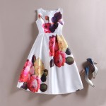 2016 Summer Celebrity Inspired Women Elegant Vintage Retro Flower Floral Print Vest Dresses Sleeveless O-Neck Vestidos de Fiesta