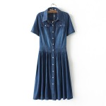 2016 Summer Denim Dress Women Fashion Casual Single Breasted Slim Long Elegant Office Party Vestidos short sleeves Dresses 4XL