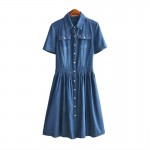 2016 Summer Denim Dress Women Fashion Casual Single Breasted Slim Long Elegant Office Party Vestidos short sleeves Dresses 4XL