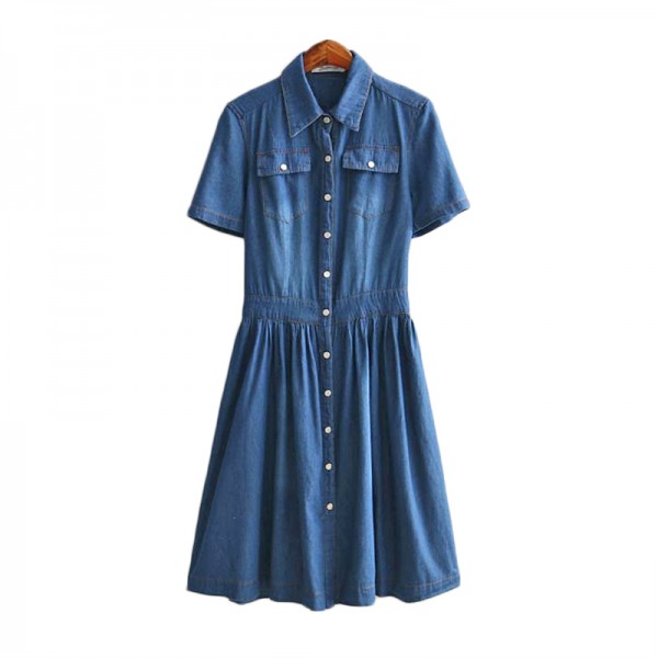 2016 Summer Denim Dress Women Fashion Casual Single Breasted Slim Long Elegant Office Party Vestidos short sleeves Dresses 4XL