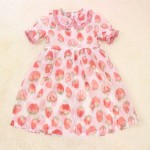 2016 Summer Girls Transparent Organza Tunic Dress Kawaii Strawberry Peter Pan Collar Short Sleeve Lolita Cute Dress