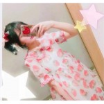 2016 Summer Girls Transparent Organza Tunic Dress Kawaii Strawberry Peter Pan Collar Short Sleeve Lolita Cute Dress