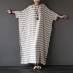 2016 Summer New Linen Striped Plus big size Women Long Dress Oversized Loose Casual Maxi Dress Gray Stripe Brand Robe Femme A036