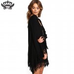 2016 Summer Women Boho Tassel Dress Short Vestido Sexy Lace Crochet Chiffon Tunic Hollow Black Beach Shirt Dress Blusa Hot Sale