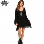 2016 Summer Women Boho Tassel Dress Short Vestido Sexy Lace Crochet Chiffon Tunic Hollow Black Beach Shirt Dress Blusa Hot Sale