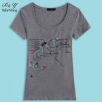 2016 Summer Women'S T-Shirt Fashion Style Handmade Dragonfly Pattern Femme Tees T Shirt Female Letter Print Camisetas Tops M~3XL