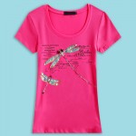 2016 Summer Women'S T-Shirt Fashion Style Handmade Dragonfly Pattern Femme Tees T Shirt Female Letter Print Camisetas Tops M~3XL