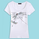 2016 Summer Women'S T-Shirt Fashion Style Handmade Dragonfly Pattern Femme Tees T Shirt Female Letter Print Camisetas Tops M~3XL