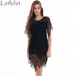 2016 Summer Womens Dresses Beach Club Evening Party Sexy Sundress Backless Black Lace Floral Crochet Short Dress Female Clothing