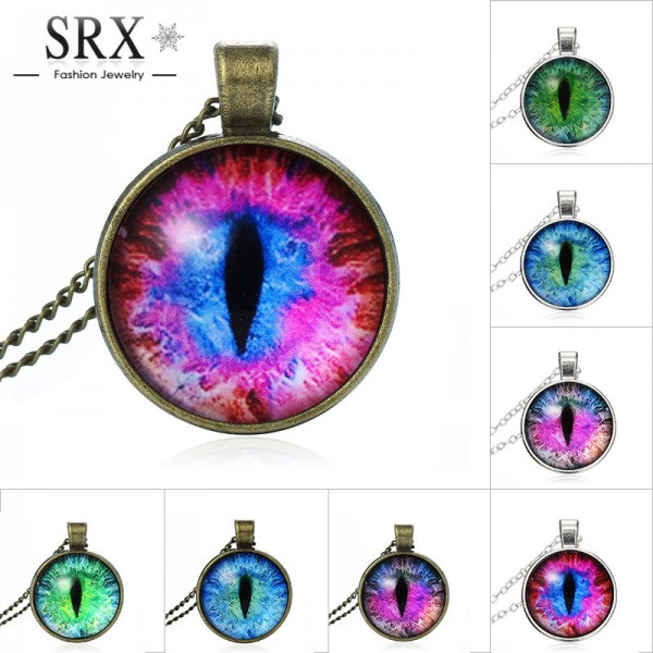 2016 Vintage Jewelry Wholesale Blue Green Cat Eye Necklace Pendant Fashion Charming Rhinestone Ethnic Necklace for Men Women