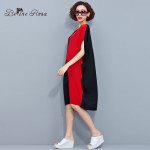 2016 Women Casual Dresses Women's Red Black Hit Color European Style V Neck Batwing Sleeve Long Shirt Dress (BelineRosa TYW076)