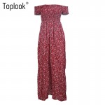 2016 Women Sexy Slash Neck Strapless Off Shoulder Dress Open Side Printed Long Maxi Dresses Summer Vintage Evening Party Vestido