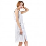 2016 Women Summer Casual Dress V-neck White Striped Dress Loose Style Casual Vestidos Robe Boho High Quality Cheap Clothes China