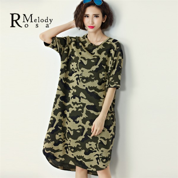 2016 Women Summer Knitter Dress  European Style Camouflage Printing Women Short Sleeve Shirts Dress for Women(R.Melody TYW049)