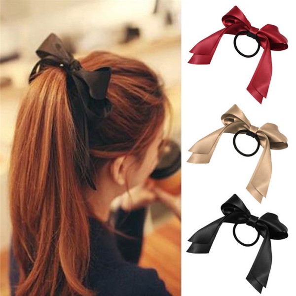 2016 Women Tiara Satin Ribbon Bow Hair Band Rope Scrunchie Ponytail Holder Gum For Hair Accessories Hairstyle Girl Headbands