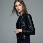 2016 autumn and winter women clothing short slim motorcycle leather jacket women outerwear Black color casual female jacket