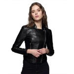 2016 autumn and winter women clothing short slim motorcycle leather jacket women outerwear Black color casual female jacket