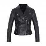 2016 autumn and winter women clothing short slim motorcycle leather jacket women outerwear Black color casual female jacket