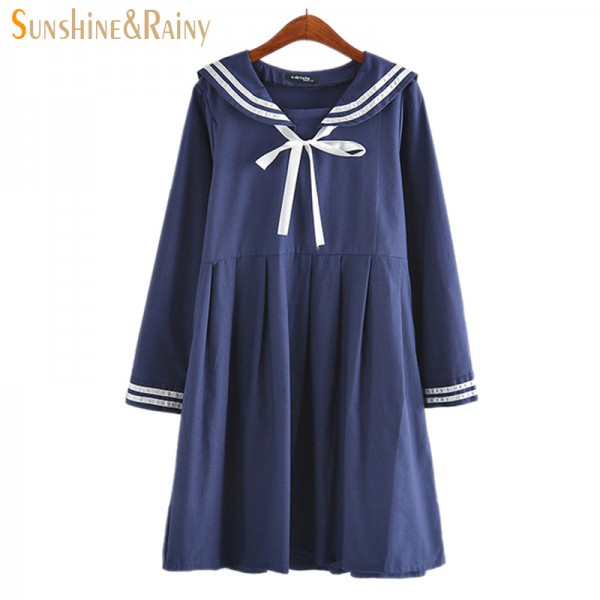 2016 autumn summer new women's dress female cotton-line Japanese Naval College style sweet striped pure girls dress 2 colors