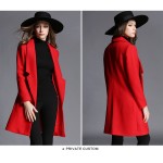 2016 autumn winter designer womens outwear red wool coat knee length v-neck suit collar fashion casual work brand coat jacket