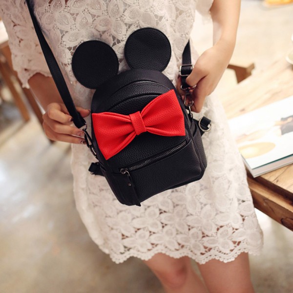 2016 hot selling high quality School female bag pu leather women bag of Mickey ears sweet bow College Wind mini backpack