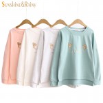 2016 new autumn winter Women cat ear embroidery T-Shirt  Female Loose Round Neck T Shirt  Tassel Design ladies warm tops