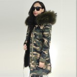2016 new long Camouflage winter jacket coat women parka natural large Raccoon Dog Fur Collar hooded Thick Warm faux Fur liner