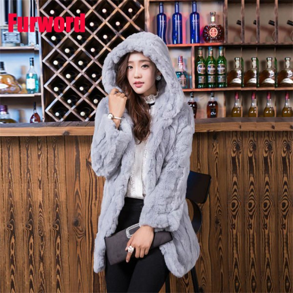 2016 new rabbit fur coat jacket In the long section are really hooded fur coat  Women's winter warm fashion clothing  lining;