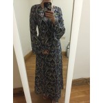 2016 spring autumn new Womens ethnic Boho trumpet kimono long sleeves heart paisley print v-neck chiffon long maxi dress blue