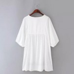 2016 spring summer new style fashion ladies V neck vintage Boho ethnic embroidery oversized white dresses with batwing sleeve