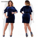 2017 Autumn Winter large size Velvet dress casual women Slim dresses big size vestidos NEW plus size wome clothing Ruffled dress