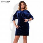 2017 Autumn Winter large size Velvet dress casual women Slim dresses big size vestidos NEW plus size wome clothing Ruffled dress