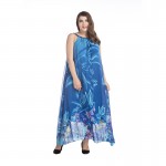 2017 Bohemian Women Summer Dress Slash Neck Halter Chiffon Dress Long Plus Size 7XL Print Blue Floral Maxi Dress Vestido Longo