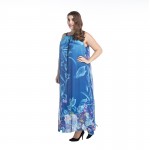 2017 Bohemian Women Summer Dress Slash Neck Halter Chiffon Dress Long Plus Size 7XL Print Blue Floral Maxi Dress Vestido Longo