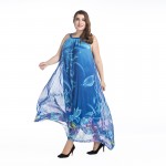 2017 Bohemian Women Summer Dress Slash Neck Halter Chiffon Dress Long Plus Size 7XL Print Blue Floral Maxi Dress Vestido Longo