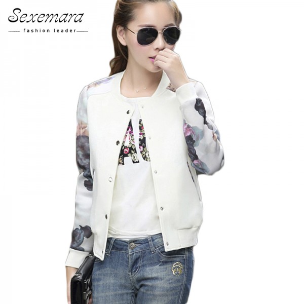 2017 Brand Tops Flower Print Girl Plus Size Casual baseball Jacket Women Sweatshirt Button Thin Bomber Long Sleeves Coat Jackets