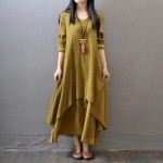 2017 Brand Vestidos Women Summer Long-Sleeved Dress Cotton and Linen V-neck large Size Bodycon Dress Maxi Fashion Dresses