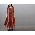 2017 Brand Vestidos Women Summer Long-Sleeved Dress Cotton and Linen V-neck large Size Bodycon Dress Maxi Fashion Dresses