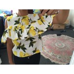 2017 Cotton Linen Ruffle Summer T-Shirt Women Casual Floral Print Cold Shoulder Female Crop Top Hot Clothing