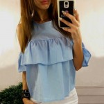 2017 Cotton Linen Ruffle Summer T-Shirt Women Casual Floral Print Cold Shoulder Female Crop Top Hot Clothing