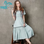 2017 Denim Dress Yuzi.may Boho New Summer Women Dresses V-Neck Short Sleeve  Swing Hem Maxi Vestido A8139 Vestidos Femininos