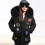 2017 Embroidery army green winter jacket women big genuine natural fox real fur coat With Raccoon Dog Fur Collar Thick Warm Fur