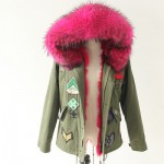 2017 Embroidery army green winter jacket women big genuine natural fox real fur coat With Raccoon Dog Fur Collar Thick Warm Fur