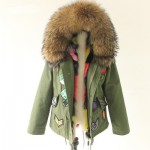 2017 Embroidery army green winter jacket women big genuine natural fox real fur coat With Raccoon Dog Fur Collar Thick Warm Fur