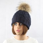 2017 Fashion Women's Winter Raccoon Fur Hats 100% Real 15cm Fur Pompom Beanies Cap Female Hat