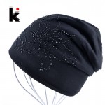 2017 Female Beanie Bonnet Autumn And Winter Caps Hip-hop Cap Flower Rhinestone Hats For Women Beanies Balaclava Womens Skullies